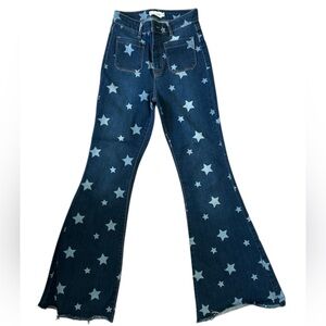 Cello Star Print High-Rise Flare Jeans - Bell Bottom Stretch Denim Size 7